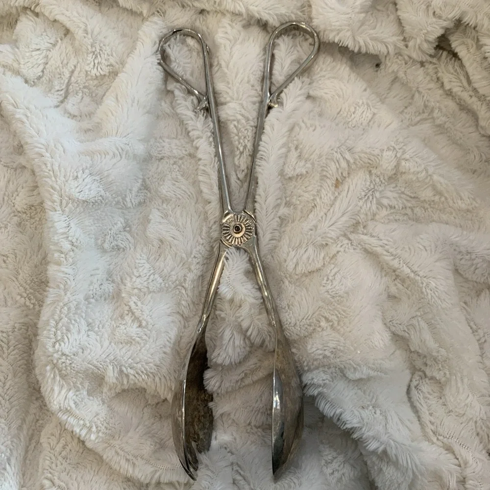 VTG E.P. Zinc Silver Plated Scissor‎ Salad Tongs